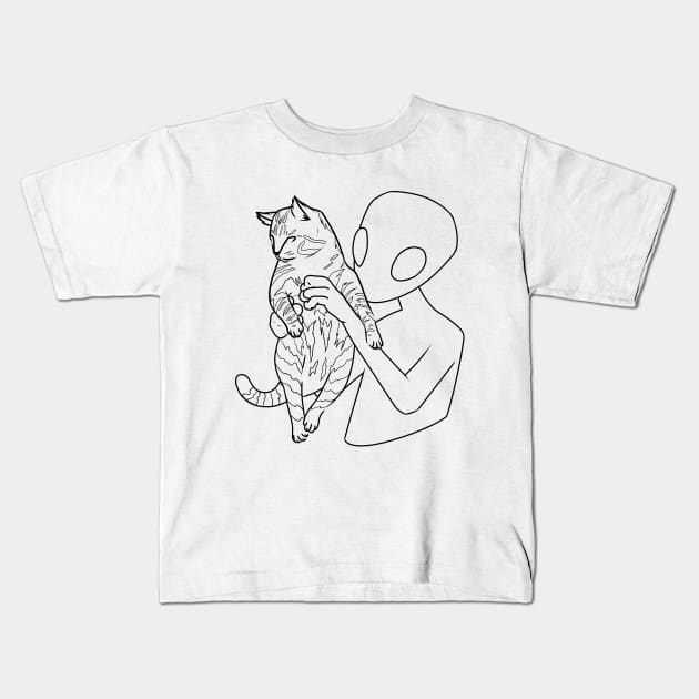 Alien Holding a Cat Kids T-Shirt by nighttideco